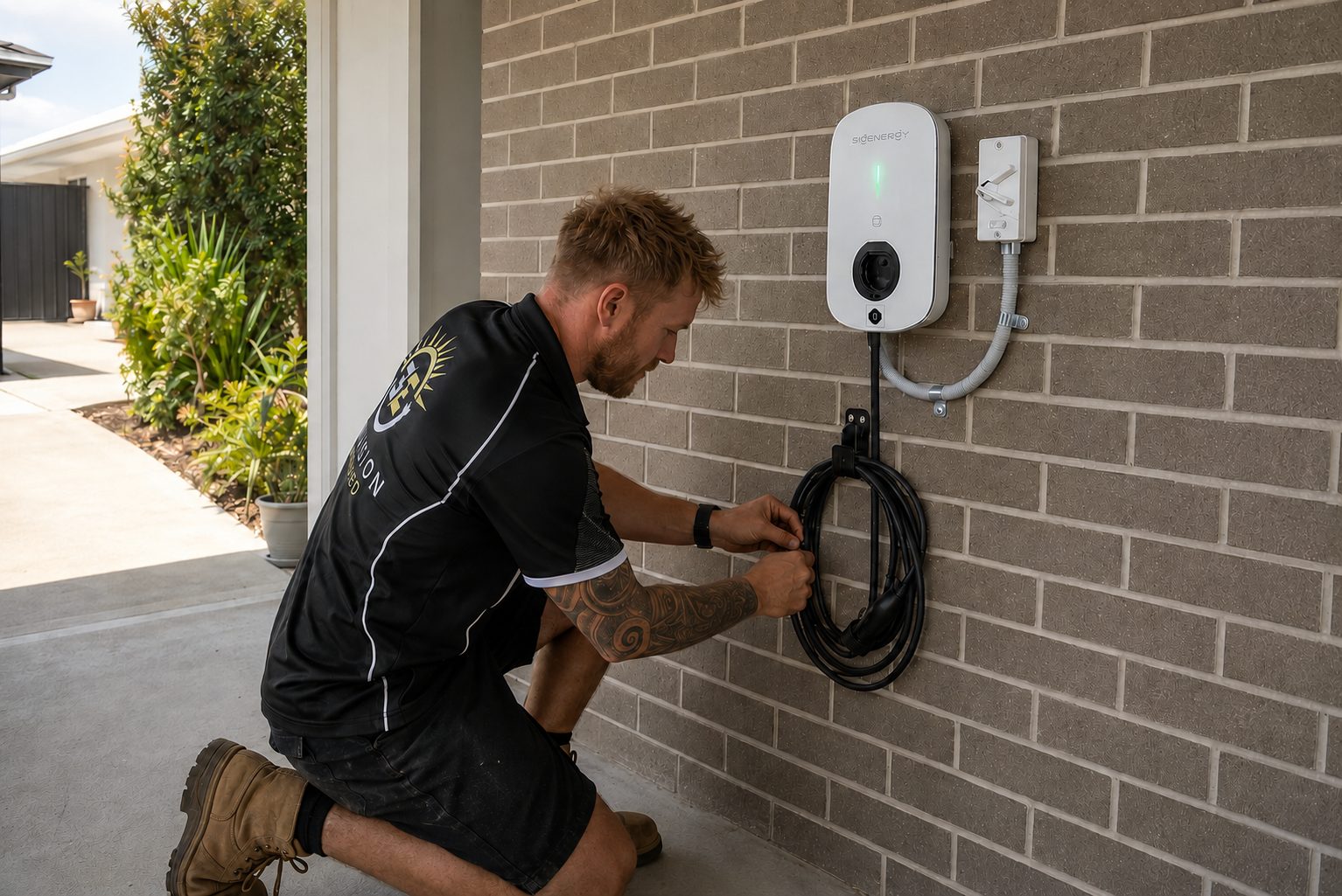 Envision Energised electrician installing a wall-mounted EV charger